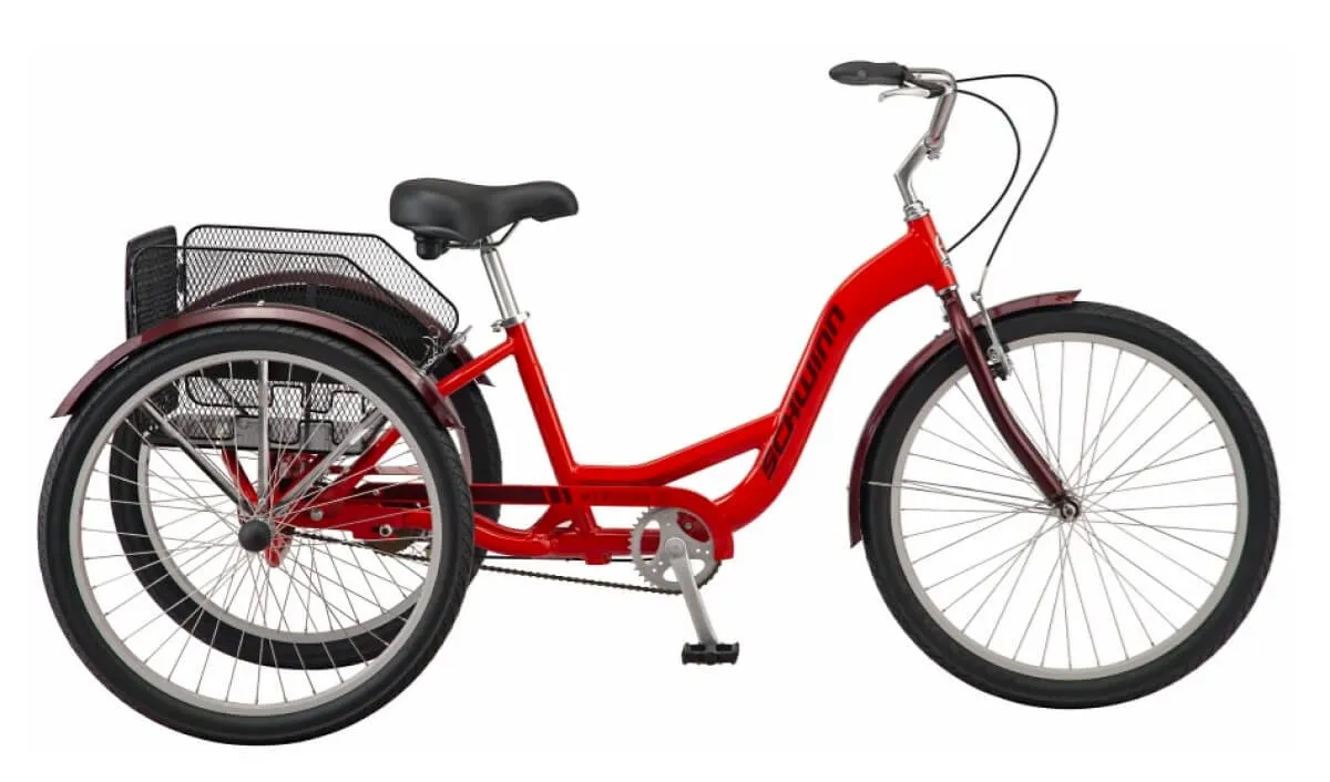 Schwinn Meridian adult tricycle in red, side profile