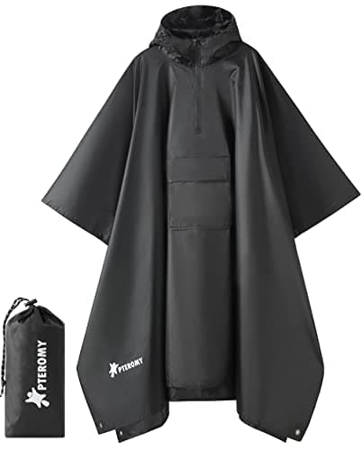 PTEROMY Hooded Rain Poncho with Quarter Zip