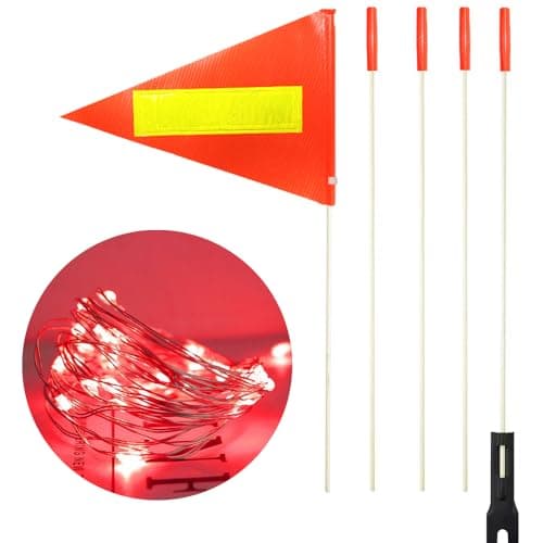 RAXCONN Six-Foot Bicycle Safety Flag with Reflective Stripes and Light String