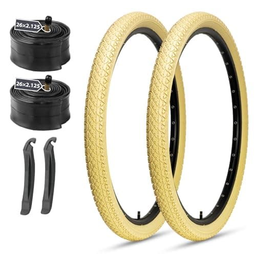 MOHEGIA 26 x 2.125 Cream Cruiser Tires with Tubes, 2 Pack