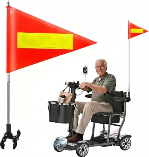 RAXCONN Orange Safety Flag with Reflective Strip and Retractable Pole
