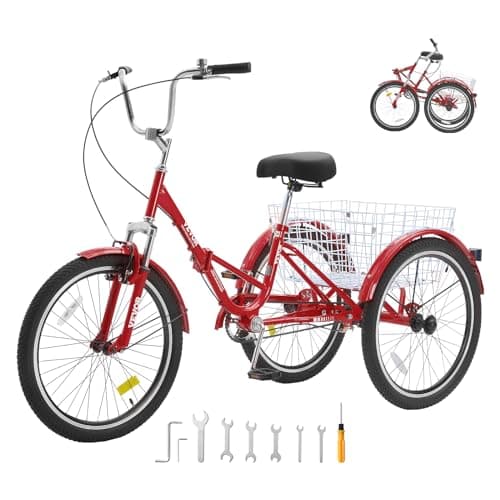VEVOR Folding Adult Tricycle, 24 Inch Single Speed