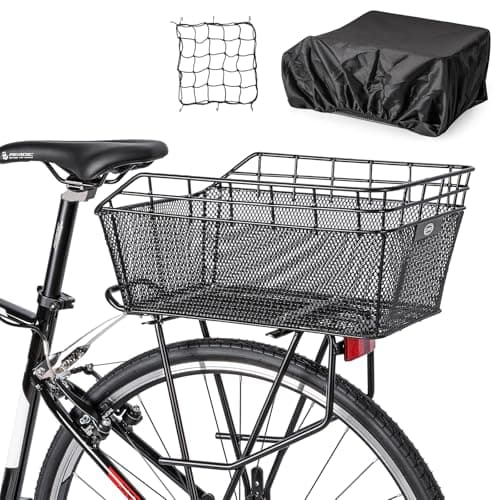CXWXC Rear Bike Basket with Cargo Net and Cover