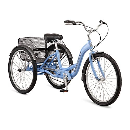 Schwinn Meridian adult tricycle in periwinkle with rear basket