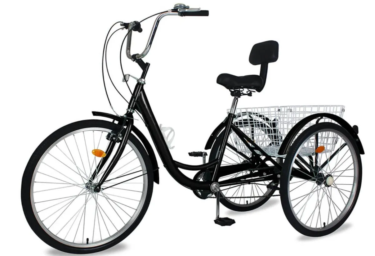 Barbella 7-speed adult tricycle in black with backrest seat and rear basket