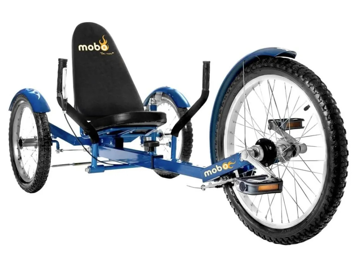 Mobo Triton Pro recumbent tricycle in blue