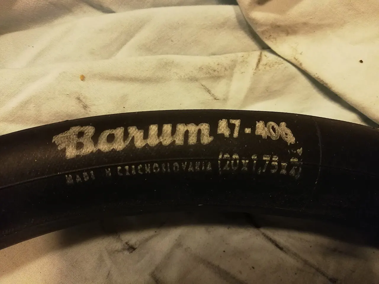 Marked section of a bicycle inner tube
