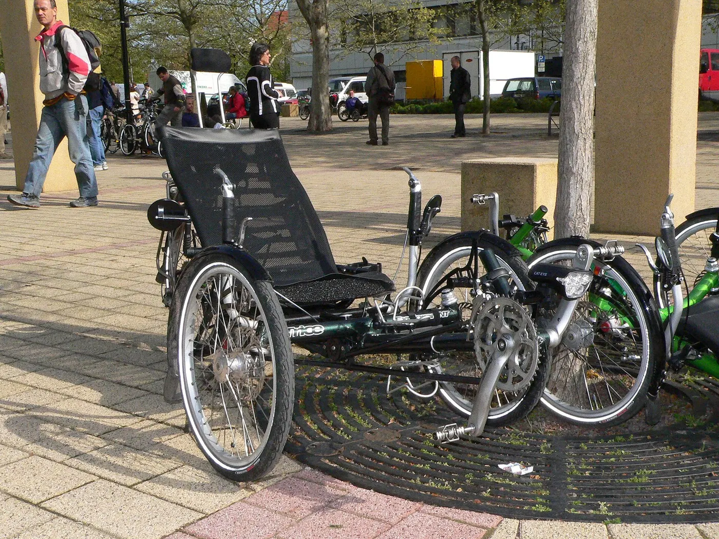 A recumbent tricycle photographed from the side.
